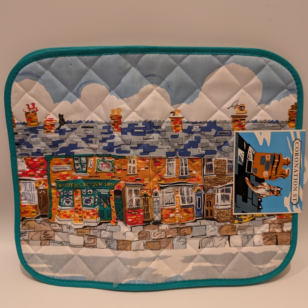 Vintage Coronation Street Placemats Set Of 2 Colorful Quilted Pot Holder